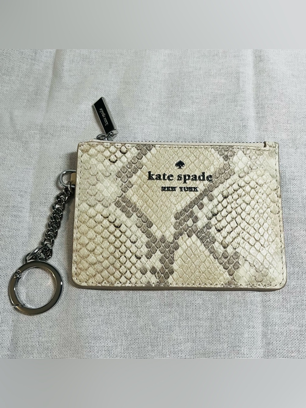 kate spade New York Cream & Tan Snake-Embossed Wristlet Keychain